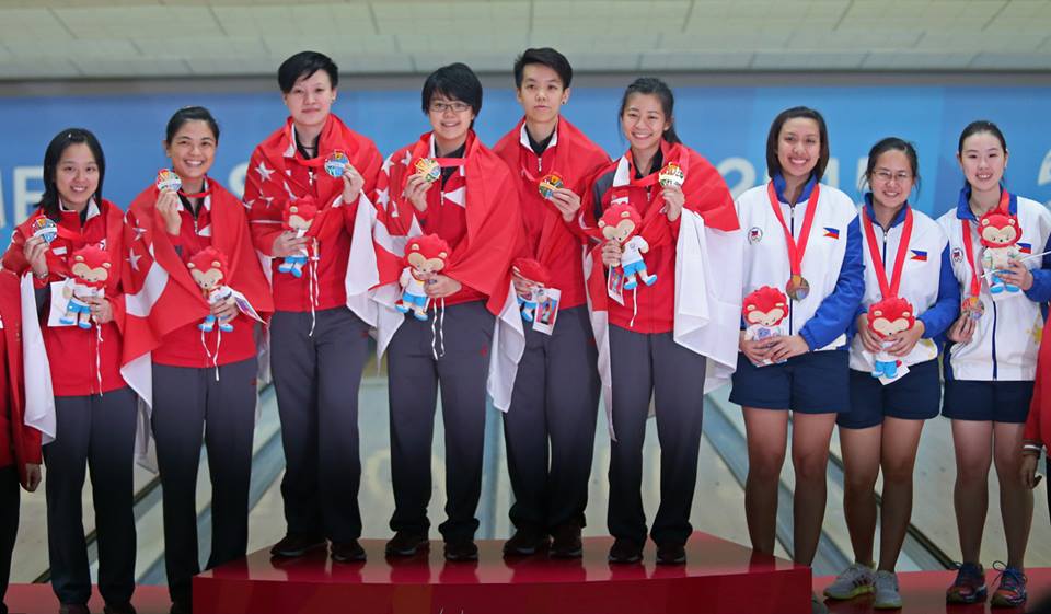 Bowling W Trios gold and silver medallists Courtesy of TeamSG.jpg